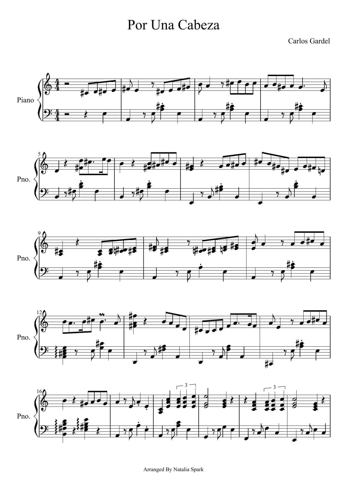 Por Una Cabeza Tango De Carlos Gardel Sheet Music Library Pdf