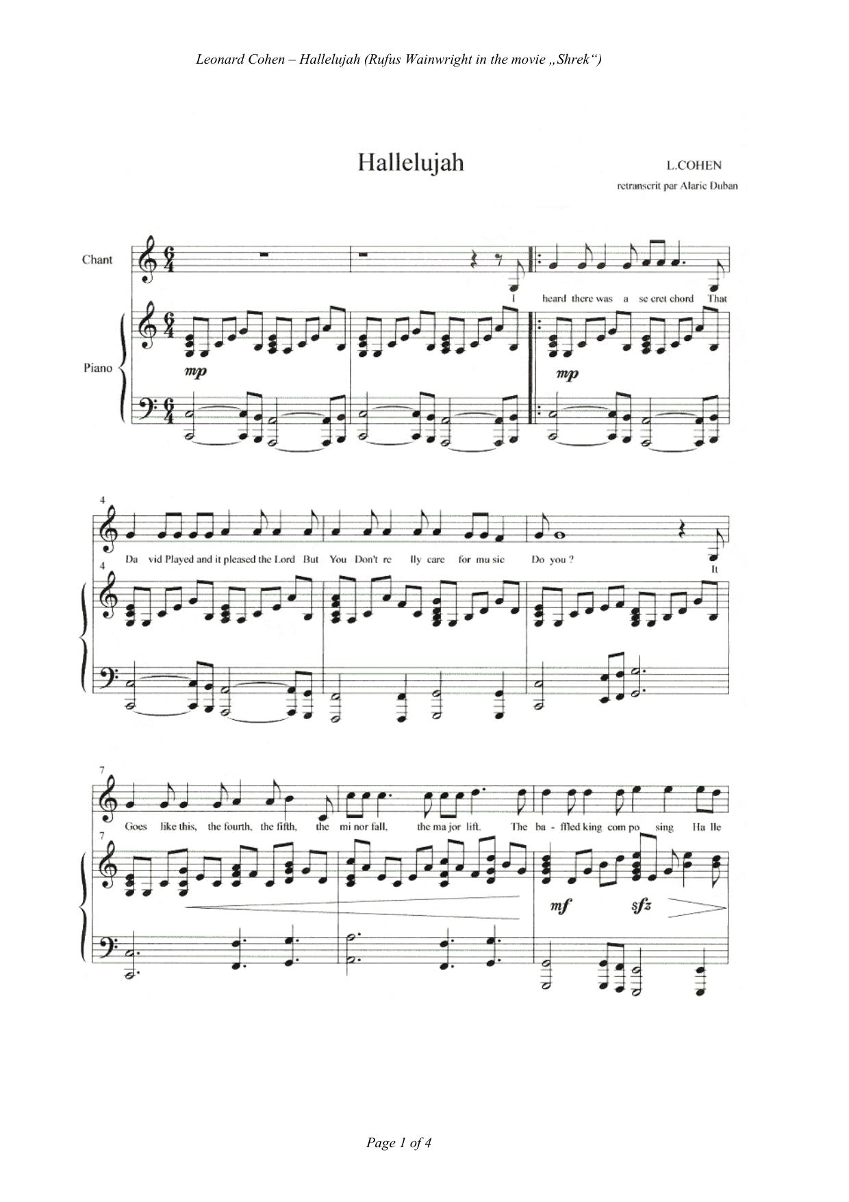 sheet music pdf leonard cohen