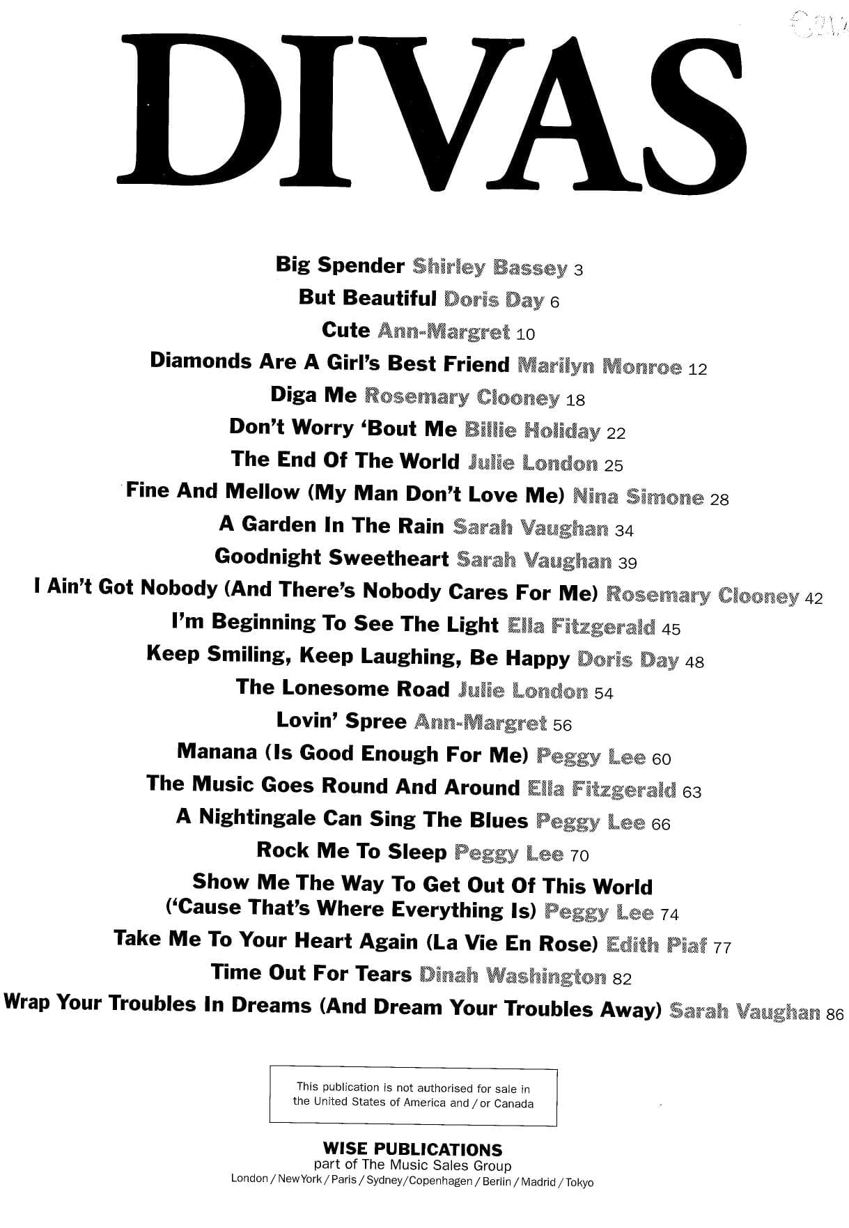Divas – Shirley Bassey-Doris Day-Marilyn Monroe-Nina Simone-Ella Fitzgerald- Peggy Lee-Sarah Vaughan