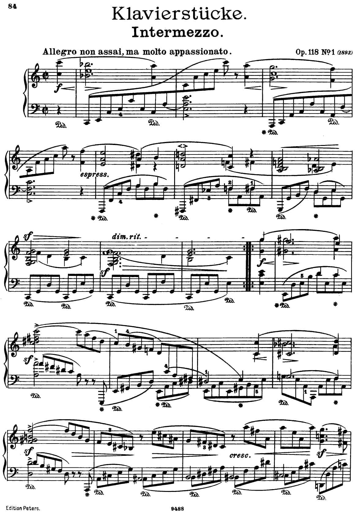 Johannes Brahms Intermezzo free sheet music pdf