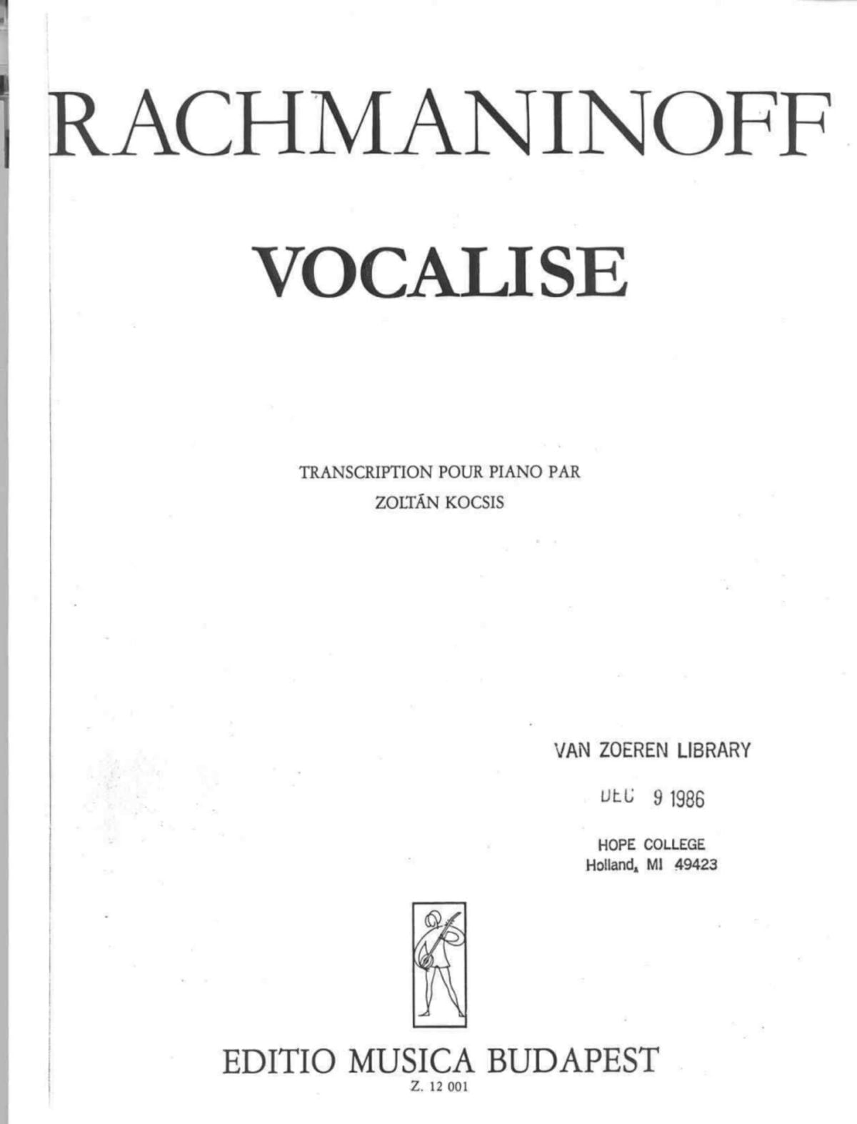 Sergei Rachmaninoff Vocalise Op. 34, Nr. 14 sheet music, Noten