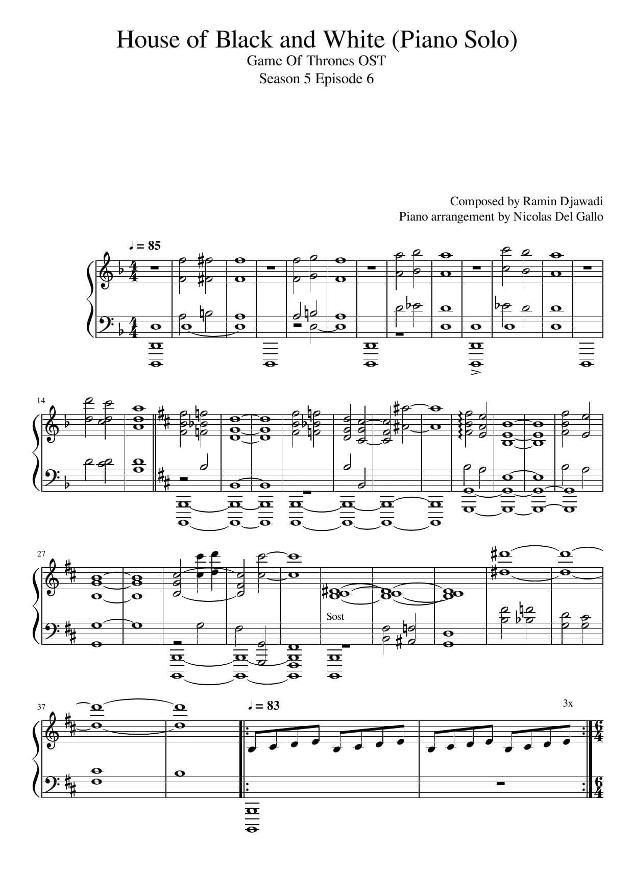 Game of Thrones sheet music pdf
