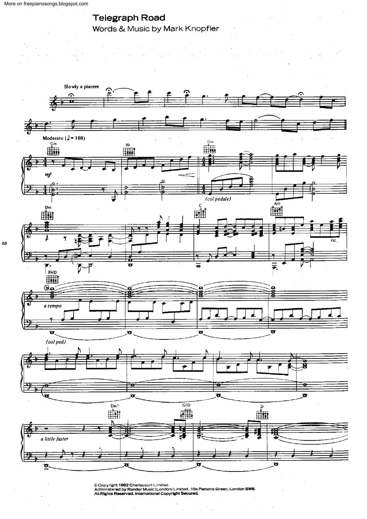 Happy birthday, Mark Knopfler, born on this day in 1949 free scores download