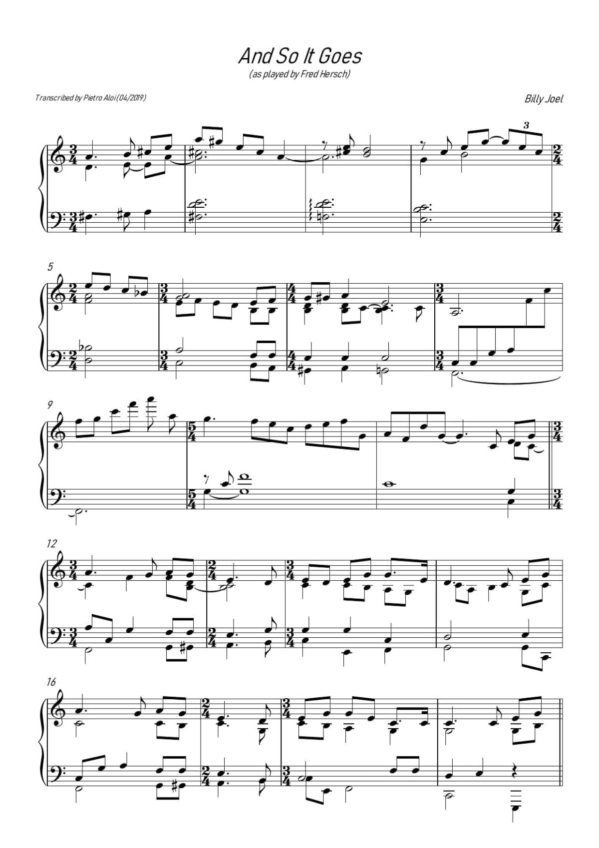 Rain Waltz – Fred Hersch (Piano Solo Transcription) Sheet Music , Sheet ...