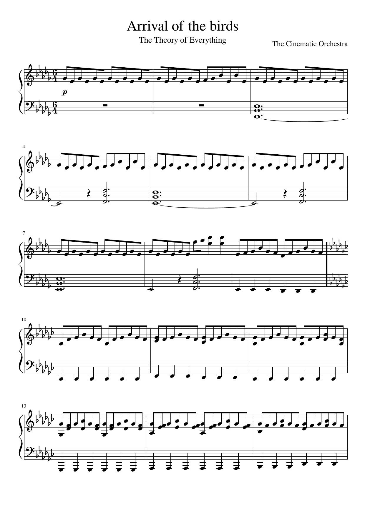 Arrival Of The Birds, The Theory of Everything – The Cinematic Orchestra, Piano Solo