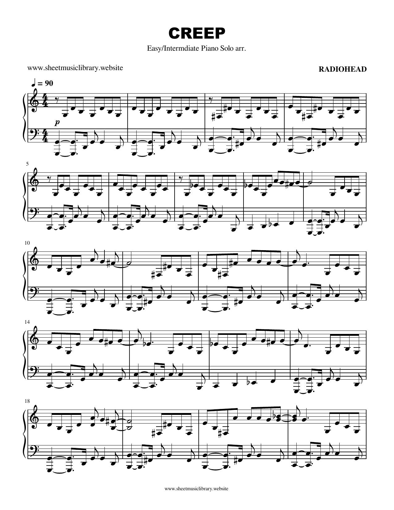 Radiohead: Creep Easy Piano Solo Arr.