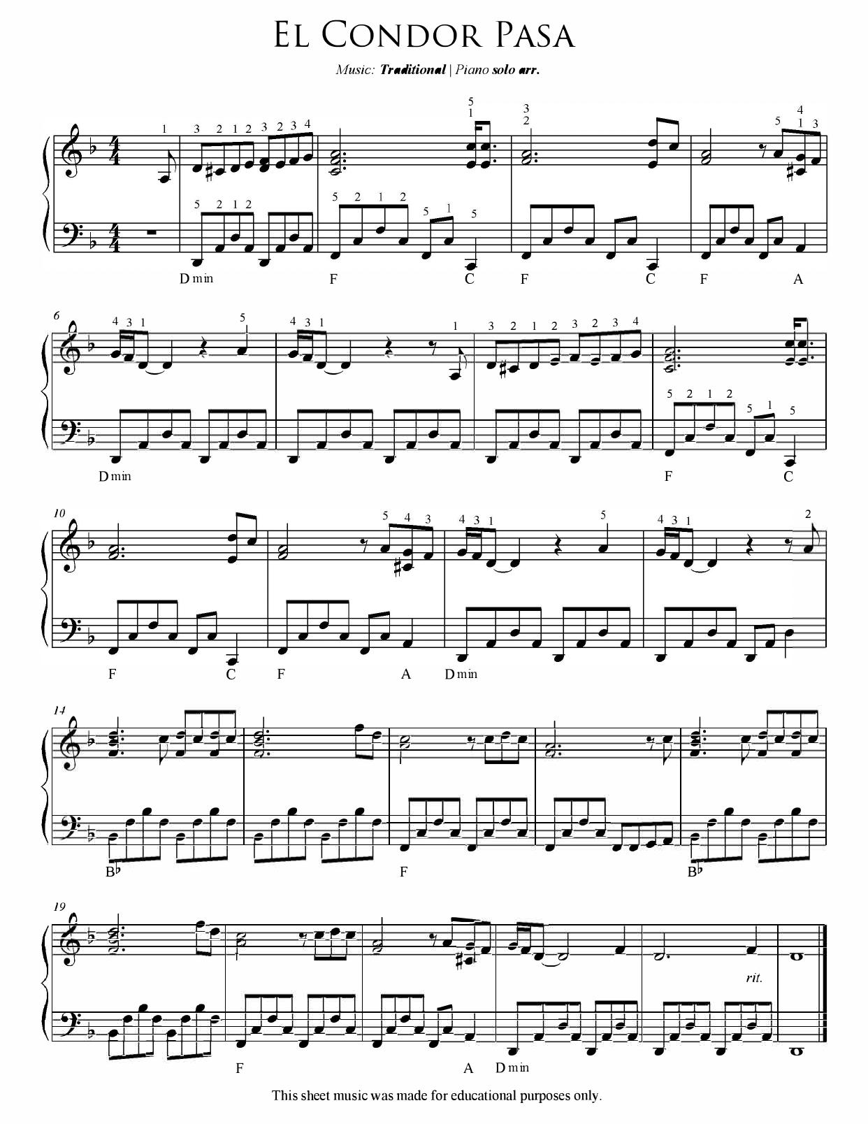 El condor pasa for 2 guitars sheet music, partitura