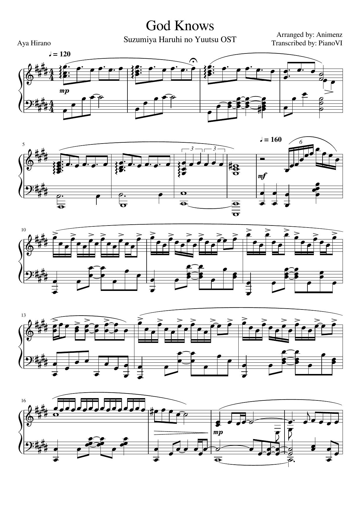 Aya Hirano – God Knows Suzumiya Haruhi no Yuutsu OST Piano Solo