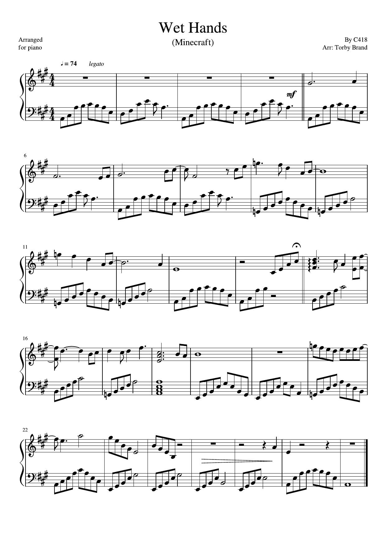 Minecraft Calm 1,2,3 Piano Solo (Minecraft, Sweden, Clark) sheet music, Noten, partitura 楽譜 free scores sheet music Noten