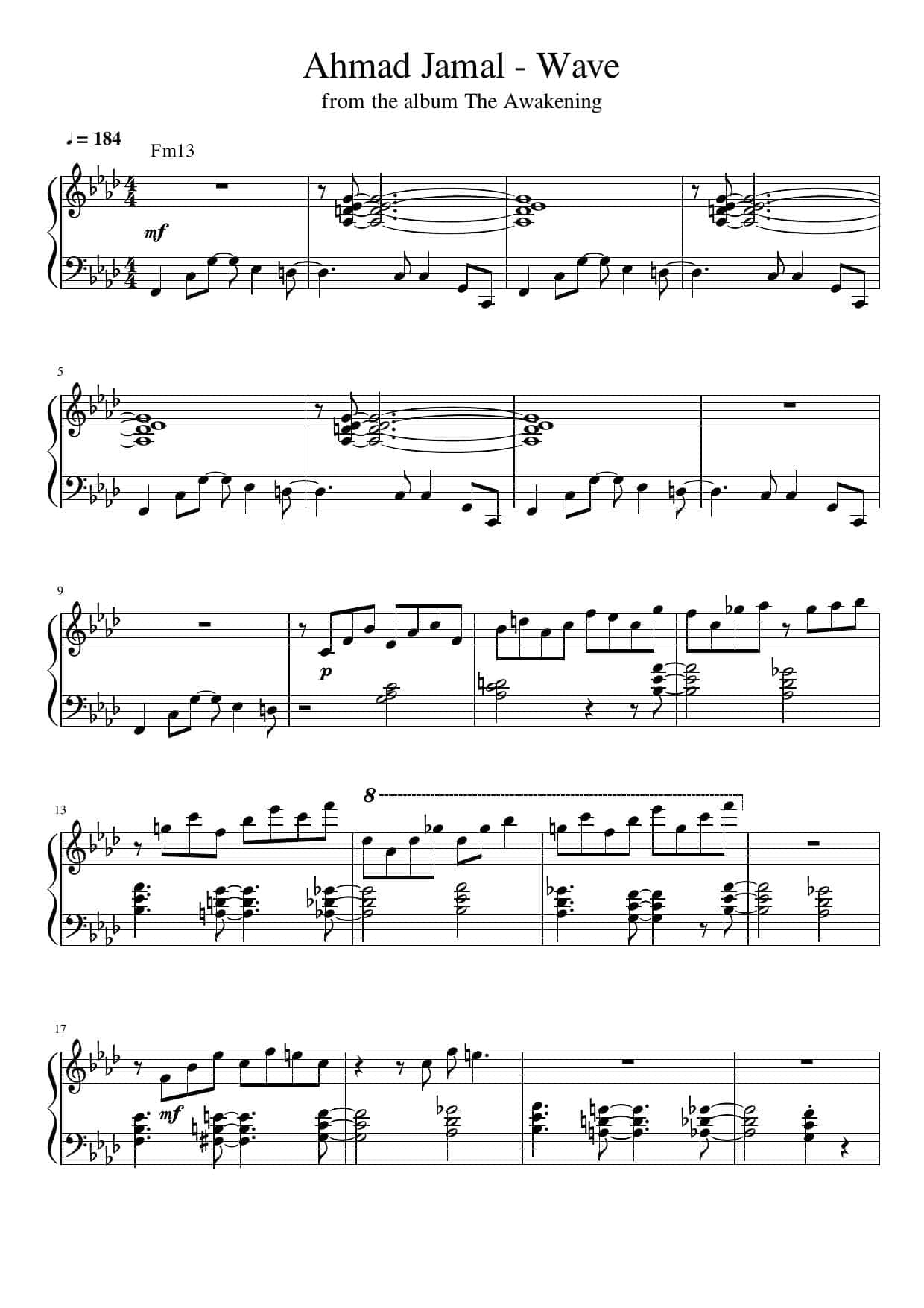 Ahmad Jamal free sheet music partitura partition noten